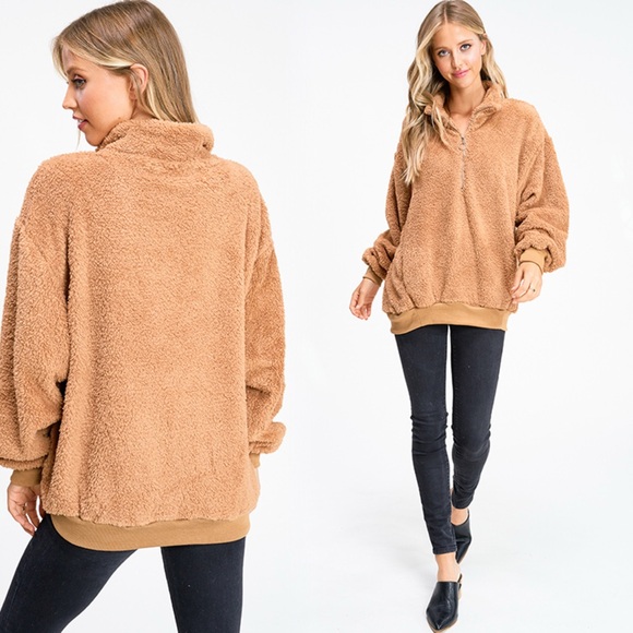 Half zip oversized teddy soft pullover - Picture 3 of 7